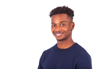Happy young african american man isolated on white background -
