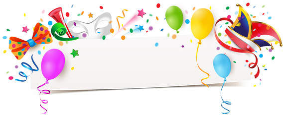 Banner mit Faschingsmotiven und Luftballons - Vorlage