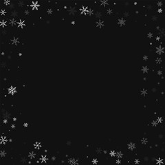 Obraz na płótnie Canvas Sparse snowfall. Chaotic border on black background. Vector illustration.