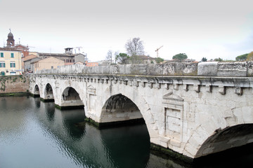 Obraz premium Bridge of Tiberius is a Roman bridge in Rimini, Italy.