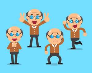 Cartoon senior man character poses