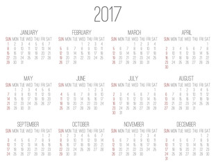 Year 2017 monthly calendar