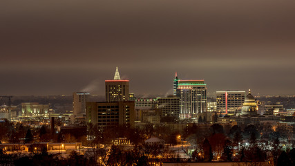 Boise city skyline in winter and at night