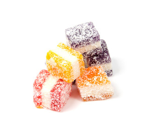 Jelly candies on white background. Gummy candy on a white background.
