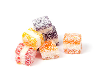 Jelly candies on white background. Gummy candy on a white background.