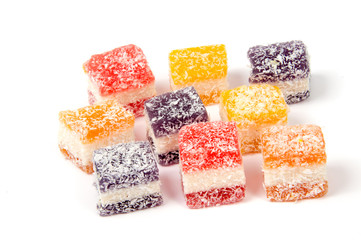 Jelly candies on white background. Gummy candy on a white background.