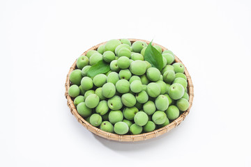 Fresh korean plum Fruits on wood dish