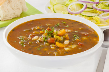 Vegetable Soup with Salad and Bread