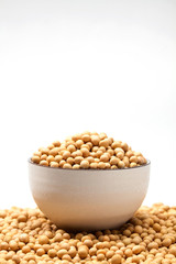 Soybeans on a white bowl.