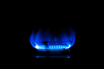 Blue flame of kitchen gas stove
