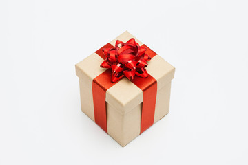 Christmas gold gift box on white background 