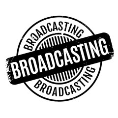 Broadcasting rubber stamp. Grunge design with dust scratches. Effects can be easily removed for a clean, crisp look. Color is easily changed.