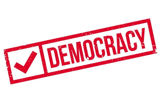 Democracy rubber stamp. Grunge design with dust scratches. Effects can be easily removed for a clean, crisp look. Color is easily changed.