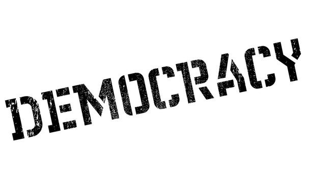 Democracy rubber stamp. Grunge design with dust scratches. Effects can be easily removed for a clean, crisp look. Color is easily changed.