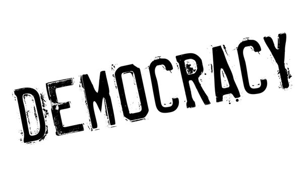 Democracy rubber stamp. Grunge design with dust scratches. Effects can be easily removed for a clean, crisp look. Color is easily changed.