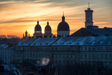 Fototapeta premium Evening city. Lviv, Ukraine.