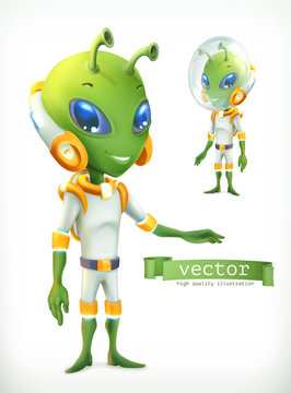 Alien in spacesuit. Funny character vector icon 3d