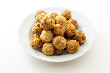 Fried meat meatballs in oil