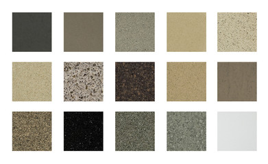 kitchen counters and  floor tiles on white background