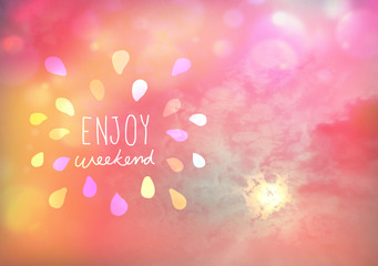 Enjoy weekend on Beautiful pink pastel sky with sun and cloud with bokeh effect