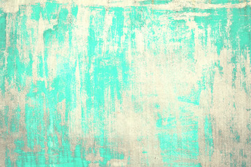 Obraz premium Old Damaged Cracked Paint Wall, Grunge Background, turquoise color