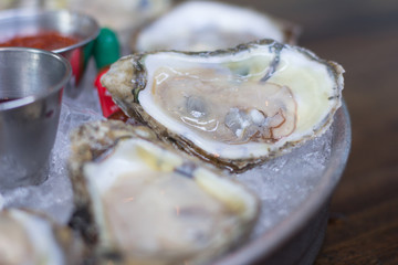 Chesapeake Bay, Oysters, served chilled with red wine mignonette,.cocktail sauce & fresh lemon