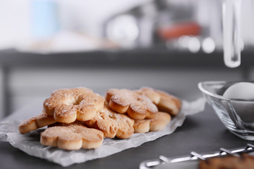 Freshly baked cookies on baking paper