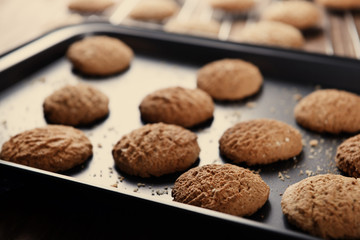 Freshly baked cookies on tray