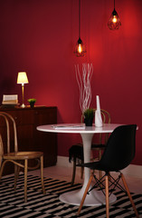 Modern interior on marsala wall background