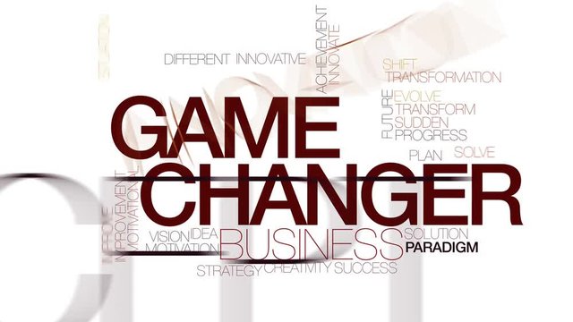 Game changer animated word cloud, text design animation. Kinetic typography.