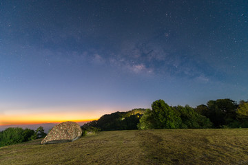 Beautiful scenery of the milky way on sky at night at at Huai Nam Dang National Park in Chiang Mai...