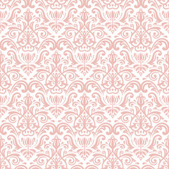 Obraz premium Damask vector classic pink pattern. Seamless abstract background with repeating elements. Orient background