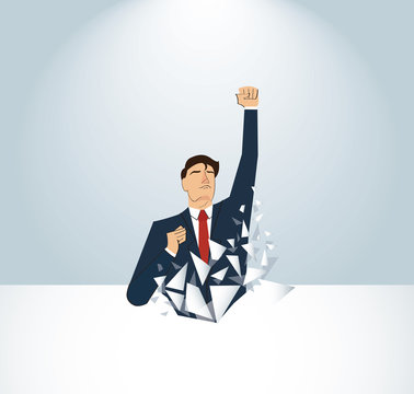 Businessman Breaking the wall. Business concept illustration.  