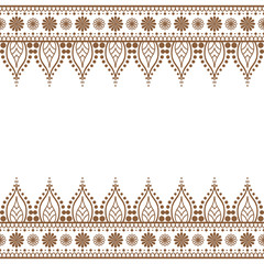 Indian, Mehndi Brown Henna line lace element with circles pattern card for tattoo