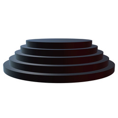 Round stage black podium for award ceremony. 3D render illustration pedestal isolated on white background