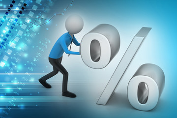 3d man pushing percent sign