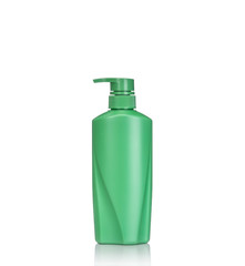 Blank green pump plastic bottle used for shampoo or soap. Studio