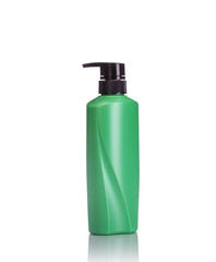 Blank green pump plastic bottle used for shampoo or soap. Studio