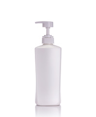 Blank white pump plastic bottle used for shampoo or soap. Studio