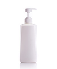 Blank white pump plastic bottle used for shampoo or soap. Studio