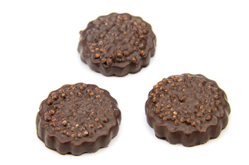 Chocolate cookies with cream filling isolated on white background.