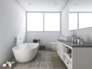 Naklejka na ściany i meble 3d rendering cool white bathroom with light from window