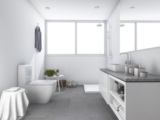 3d rendering bright white clean toilet and bathroom
