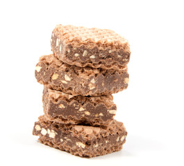 Wafers with chocolate on a white background