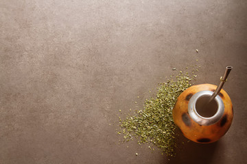 Traditional South American yerba mate tea in the calabash circle