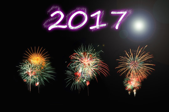 Happy New Year 2017 text with fireworks