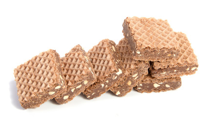 Wafers with chocolate on a white background
