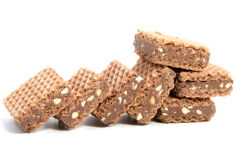 Wafers with chocolate on a white background