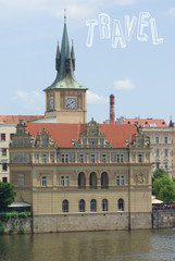 Fototapeta premium Travel postcard with view of Prague