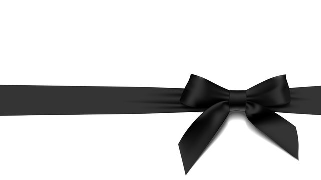 greeting card with realistic black bow on White background